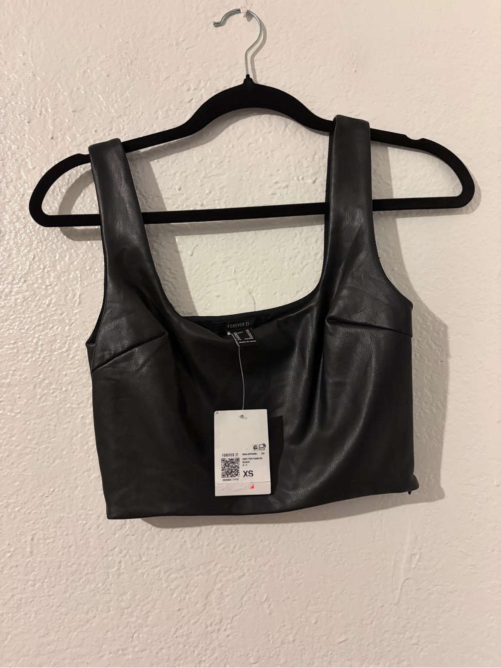 Forever 21 Black Faux Leather Cropped Tank Top